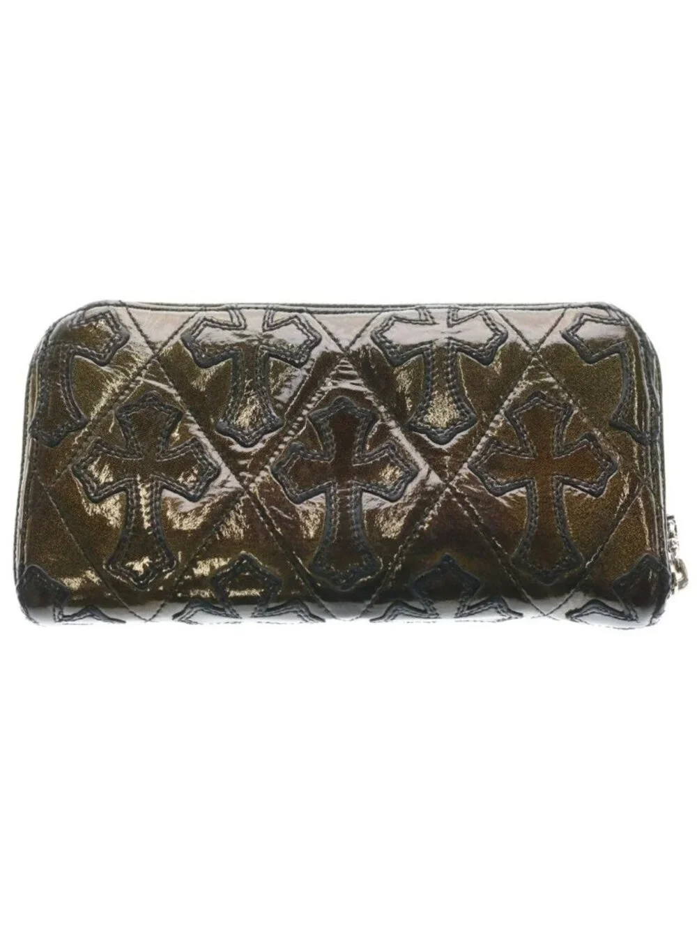 Chrome Hearts Rec Zip Quilted Cemetery Cross Lame Wallet